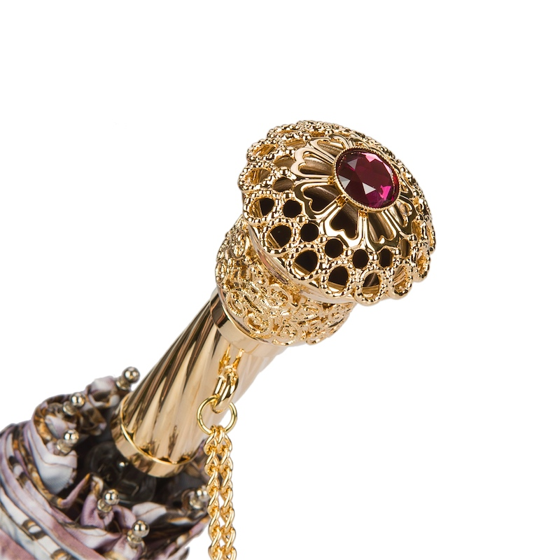 Folding Umbrella – Handmade Italian Animal Print & Chains Design with Jeweled Handle