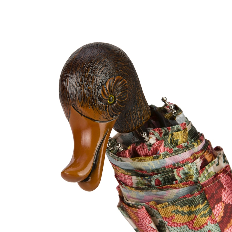 Folding Umbrella – Flowered Design with Duck Handle | Handmade Italian Compact Umbrella