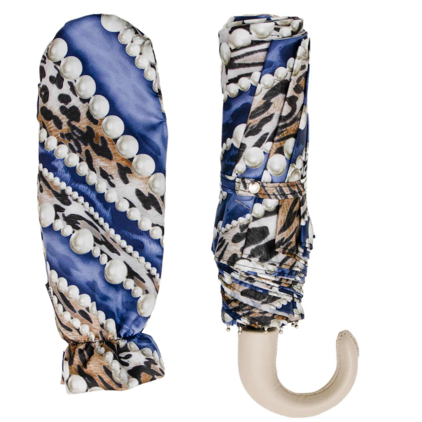 Folding Umbrella Pearl – Handmade Italian Compact Rain Umbrella with Luxury Leather Handle