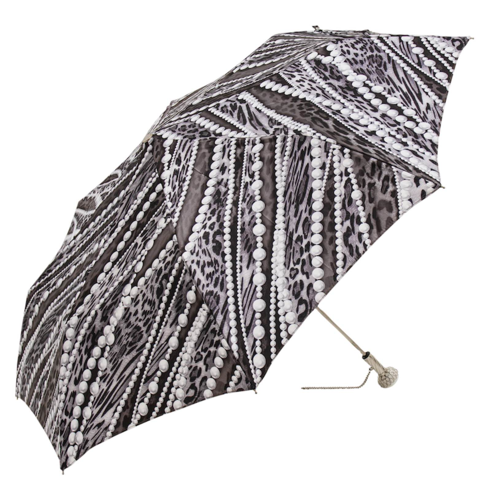 Folding Umbrella – Pearl Print Rain Umbrella with Luxury Handle, Handmade Italian