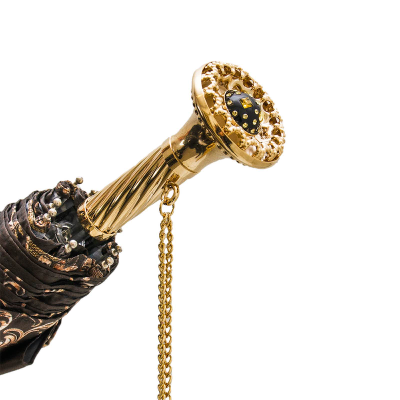 Cheetah Print Folding Umbrella - Brass Handle Manual Opening, Compact Travel Rain Gear