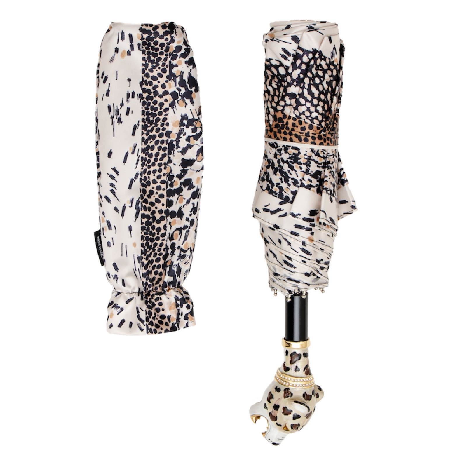 Folding Umbrella – Jaguar Motif With Enameled Brass Handle | Handmade Italian Rain Gear
