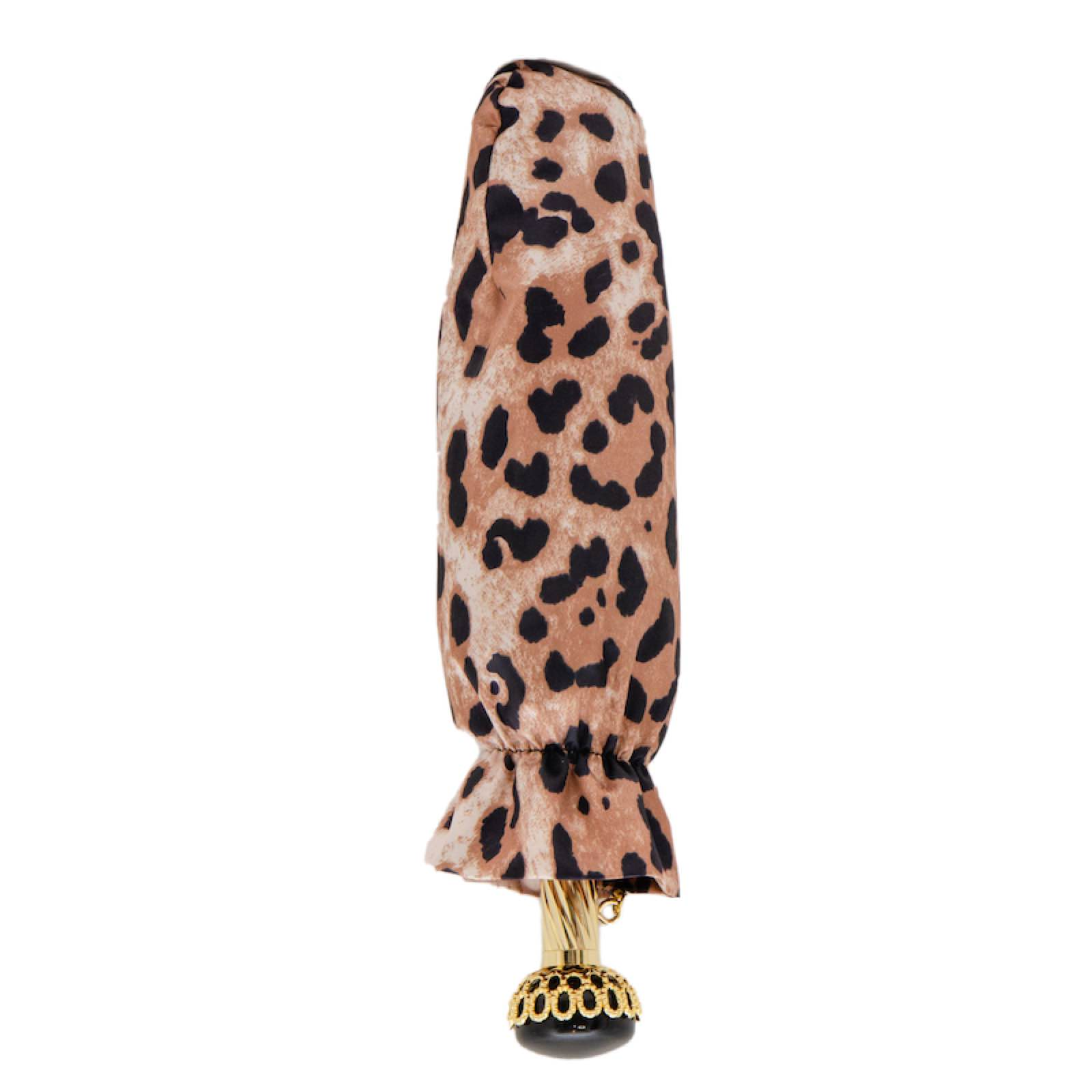 Folding Umbrella – Jeweled Brass Handle, Animal Print Compact Rain Protection