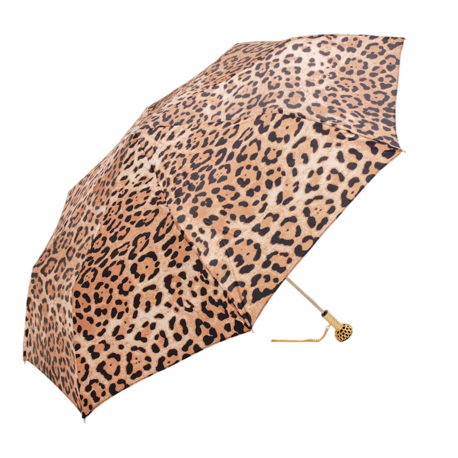 Folding Umbrella – Jeweled Brass Handle, Animal Print Compact Rain Protection