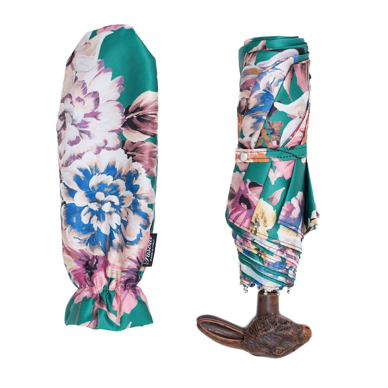 Folding Umbrella – Rabbit Handle, Flower Print, Manual Open, Compact Rain Gear