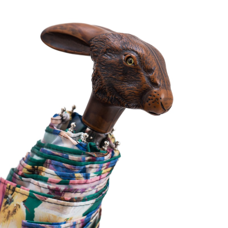 Folding Umbrella – Rabbit Handle, Flower Print, Manual Open, Compact Rain Gear