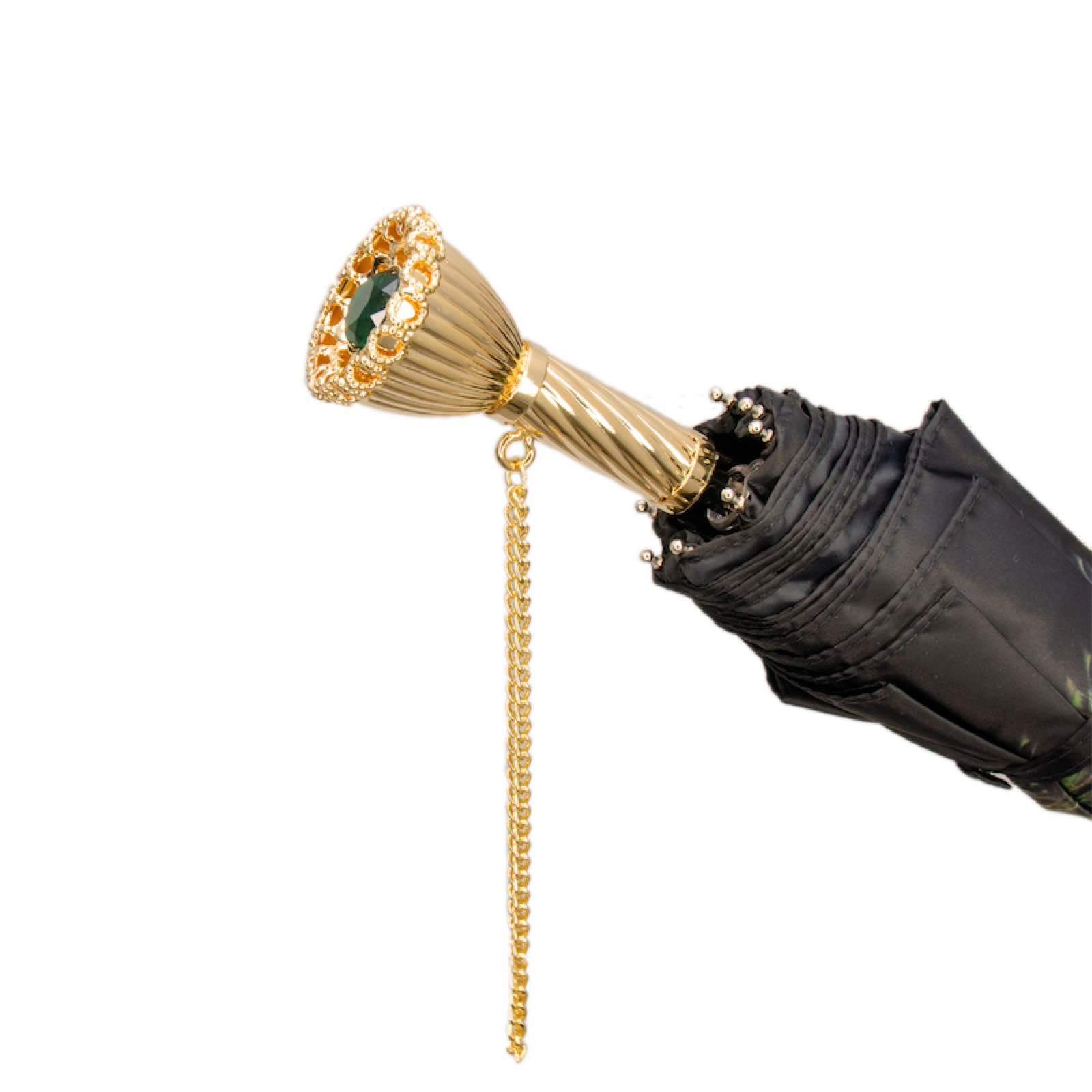 Peacock Folding Umbrella - Handmade Italian Brass Handle, Manual Opening