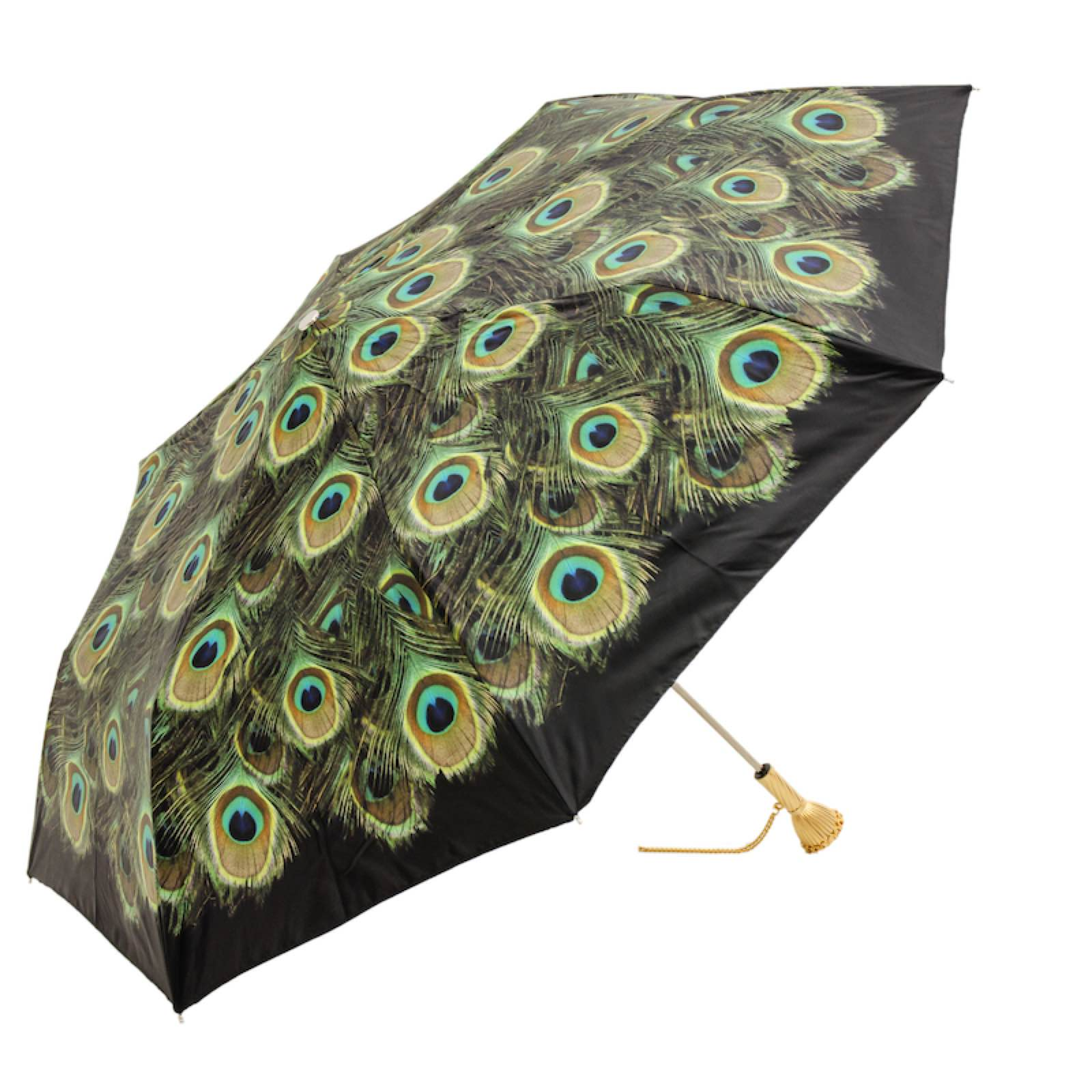 Peacock Folding Umbrella - Handmade Italian Brass Handle, Manual Opening