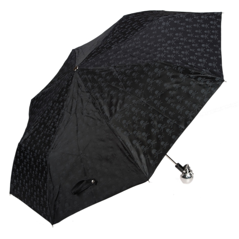 Silver Skull Umbrella – Handmade Italian Folding Rain Umbrella with Durable Polyester Canopy