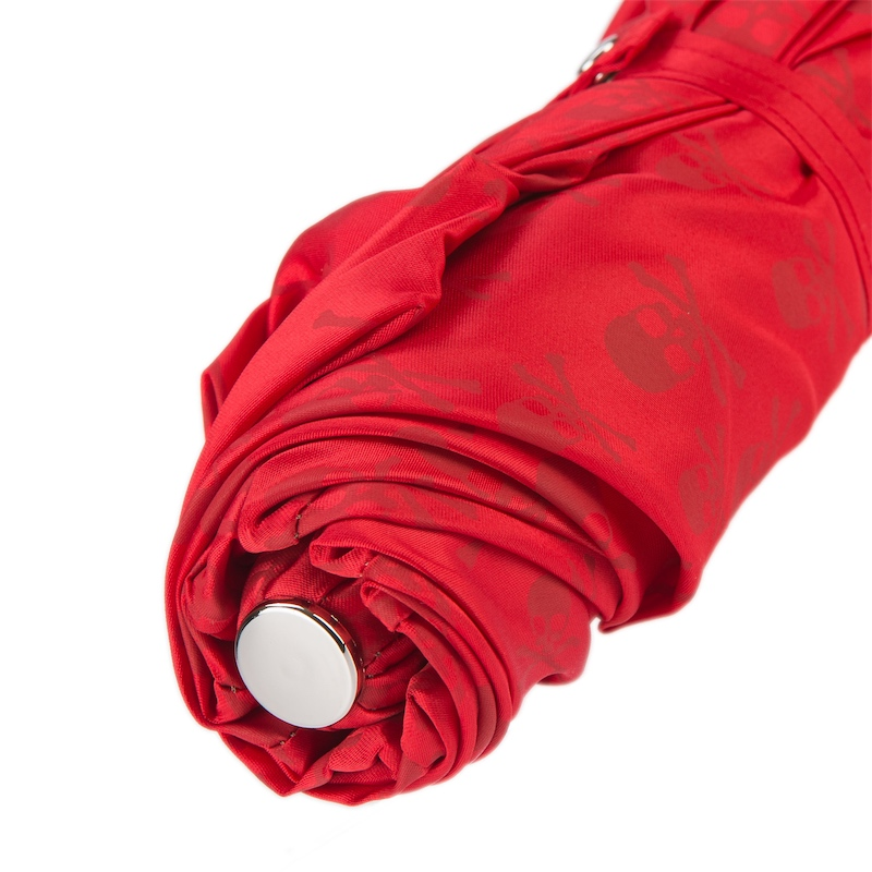 Red Folding Umbrella – Handmade Italian Skull Handle, Durable Polyester Canopy