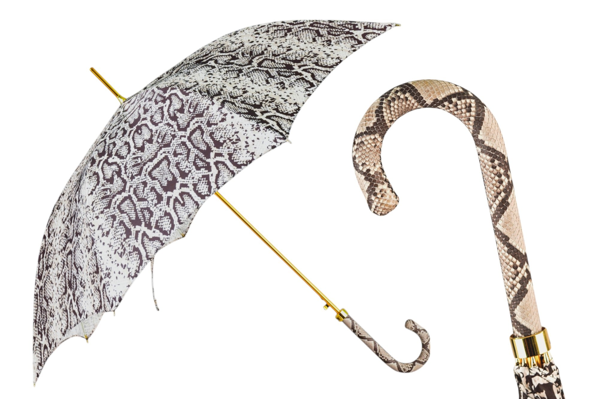 Designer Python Umbrella – Luxury Rain Protection Gear With Satin Canopy & Leather Handle
