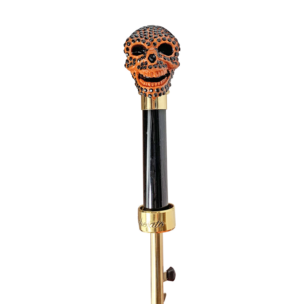 Ilmarchesato luxury umbrella featuring a skull design and jet crystals, designed for men.