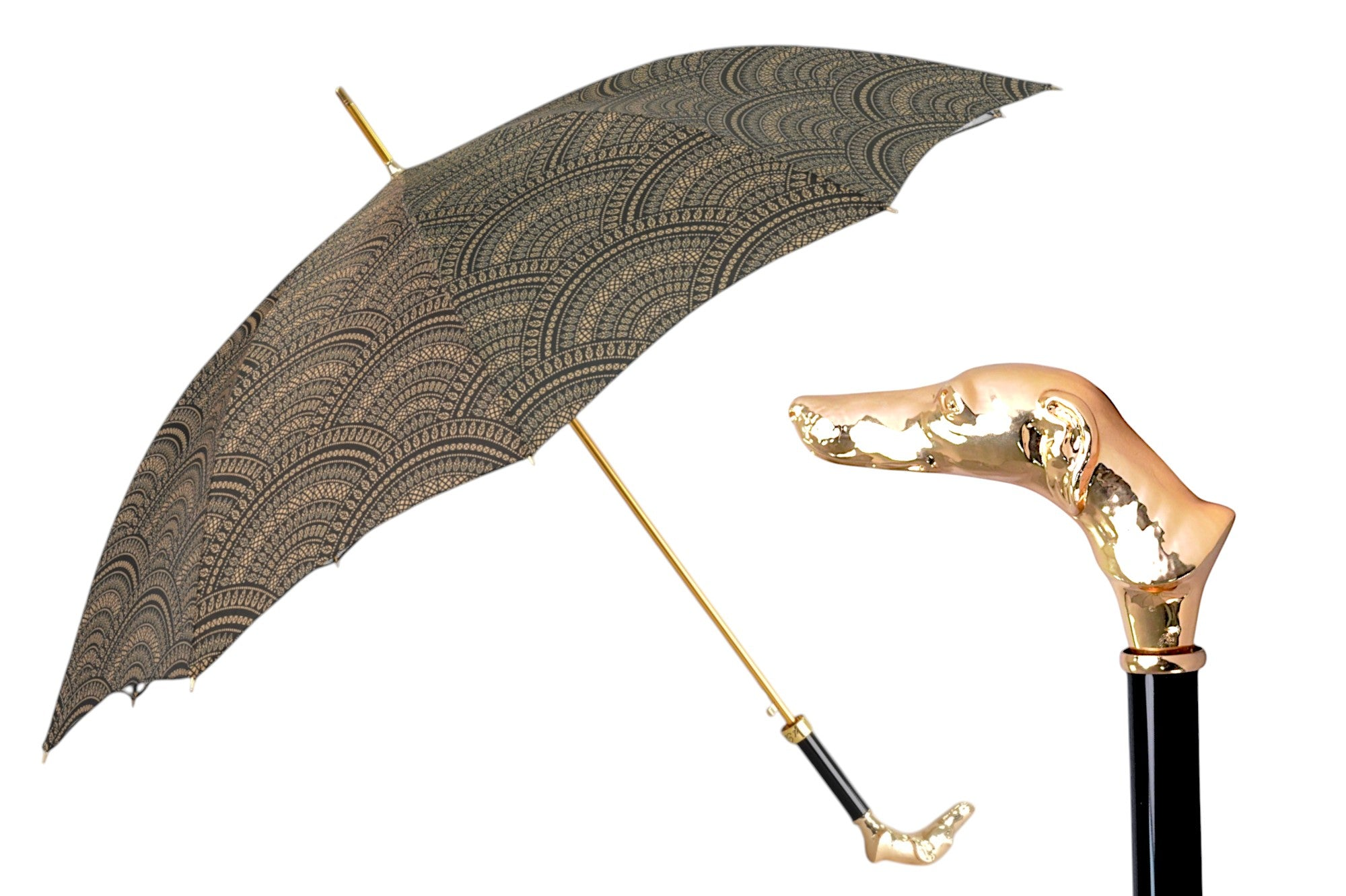 Men's Chic Noble Hound umbrella with gold-plated greyhound handle, stylish waterproof umbrella by Ilmarchesato.