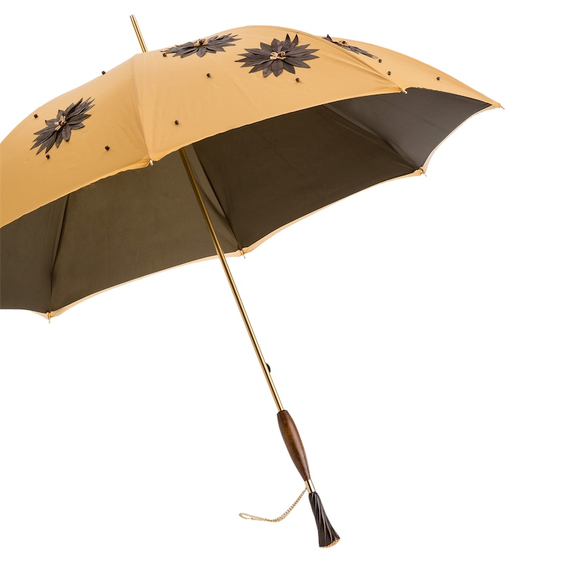Luxury Sunflower Umbrella – Handmade Italian Double Cloth Canopy with Swarovski Handle