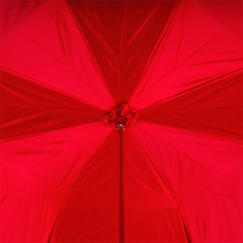Leather Handle Umbrella – Double Cloth Red Rose Umbrella with Luxury Leather Grip