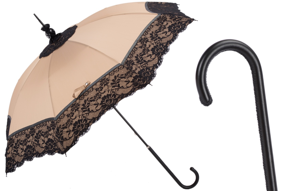 Handmade Lace Parasol – Italian Lace Umbrella with Genuine Leather Handle