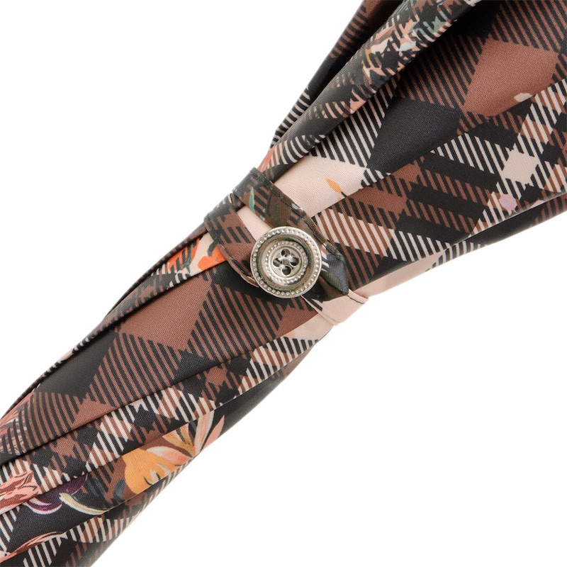 Tartan Floral Parasol – Designer Umbrella With Wood Handle & Floral Pattern