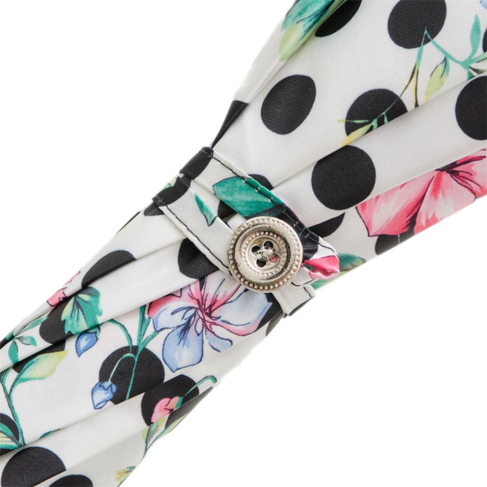 Vintage Polka Dot Parasol – Romantic Floral Trim Umbrella with Leather Handle