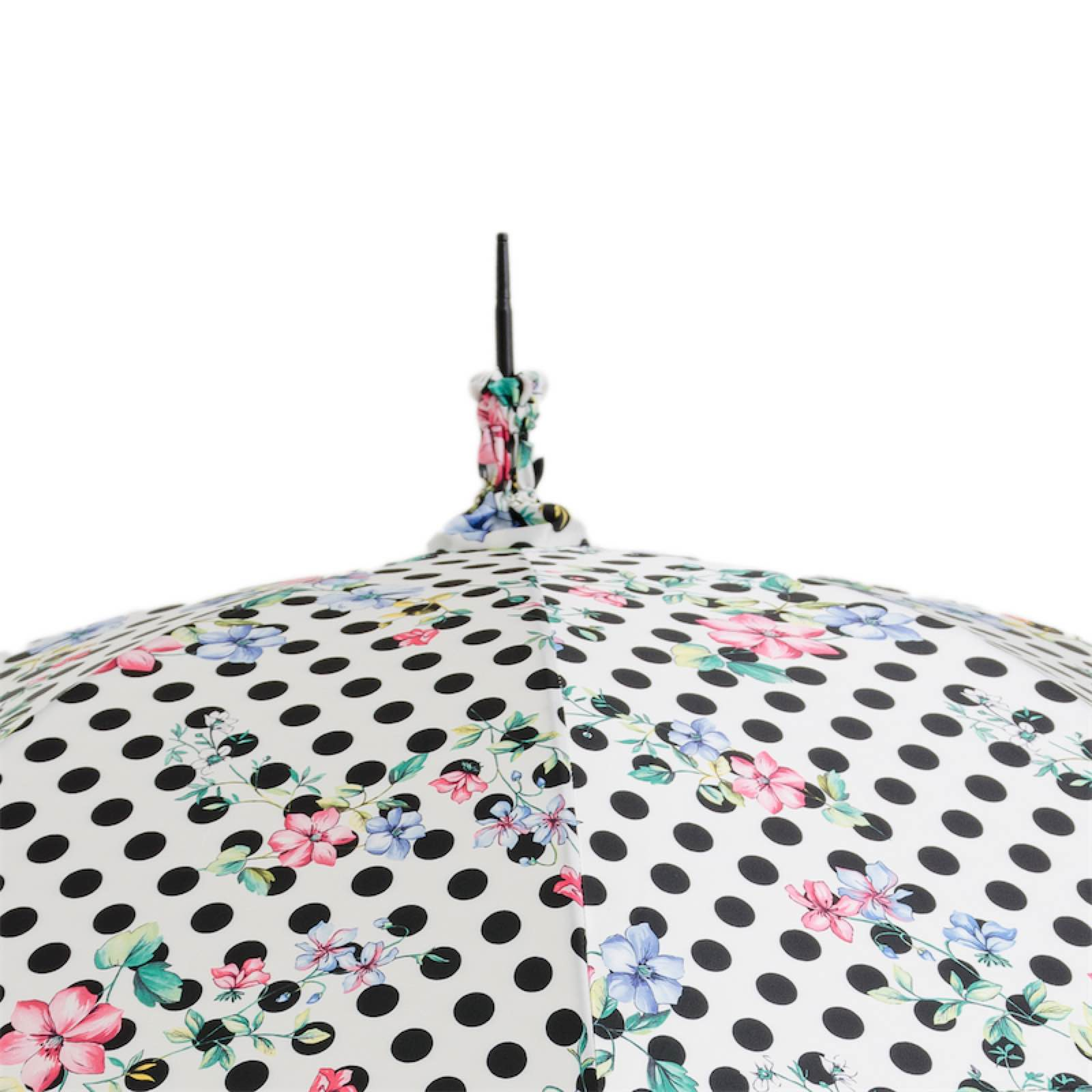 Vintage Polka Dot Parasol – Romantic Floral Trim Umbrella with Leather Handle