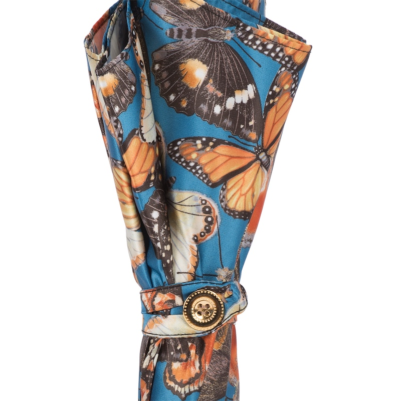 Handmade Pasotti Butterflies Parasol rain umbrella with rainproof canopy and elegant Malacca handle, featuring butterfly design.