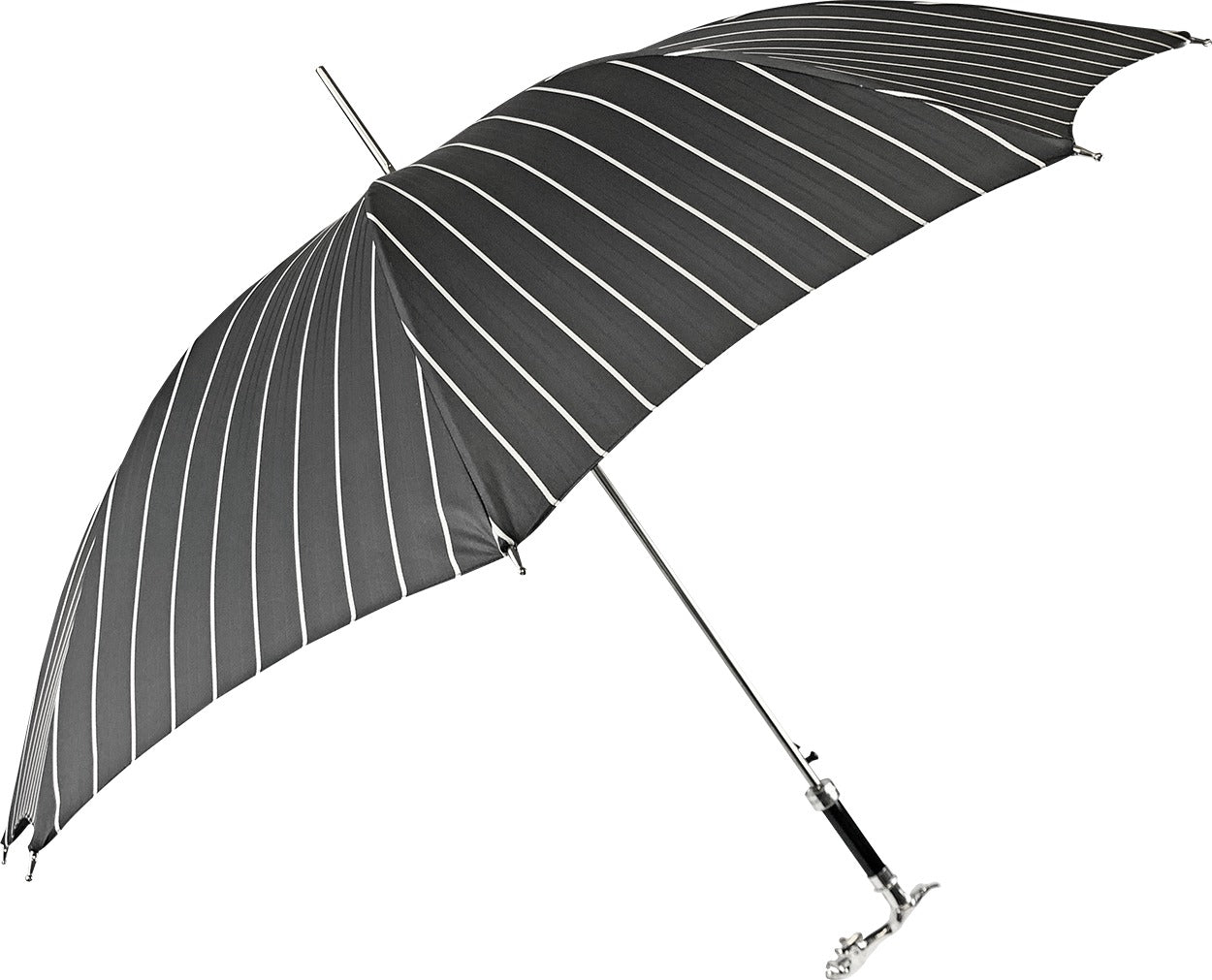 Black Pinstripe Umbrella – Men's Rain Umbrella with Sculpted Jaguar Handle & Automatic Open