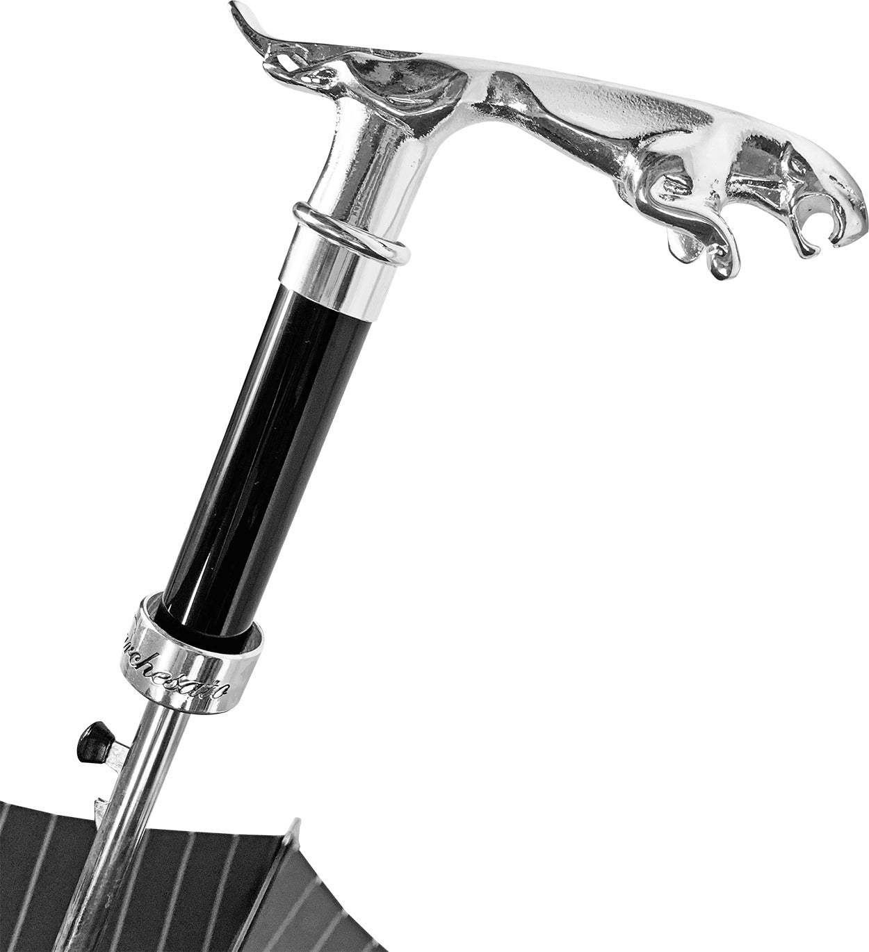 Black Pinstripe Umbrella – Men's Rain Umbrella with Sculpted Jaguar Handle & Automatic Open