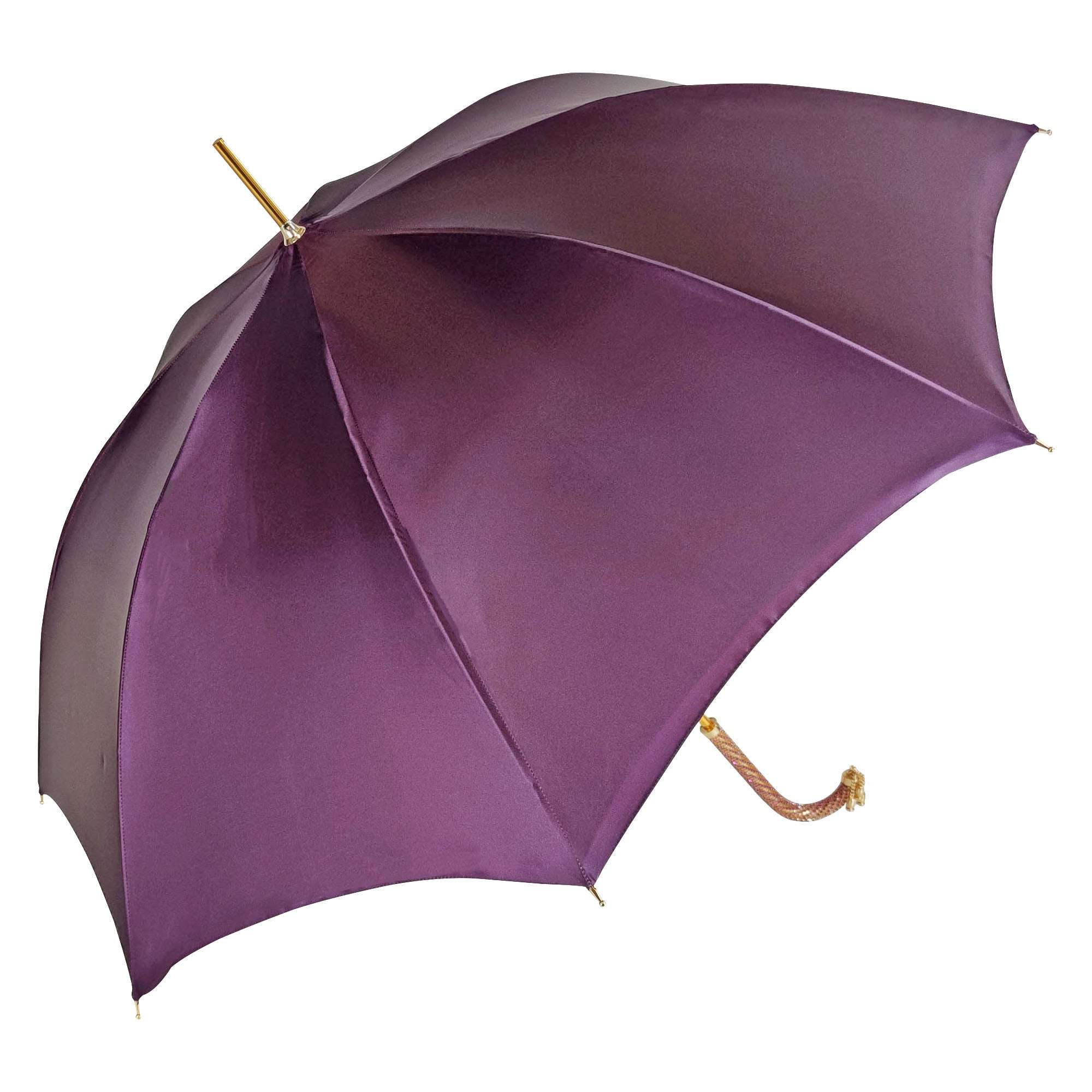 Handcrafted Umbrella – Luxury Rain Umbrella with Amethyst Crystal & 24K Gold Handle