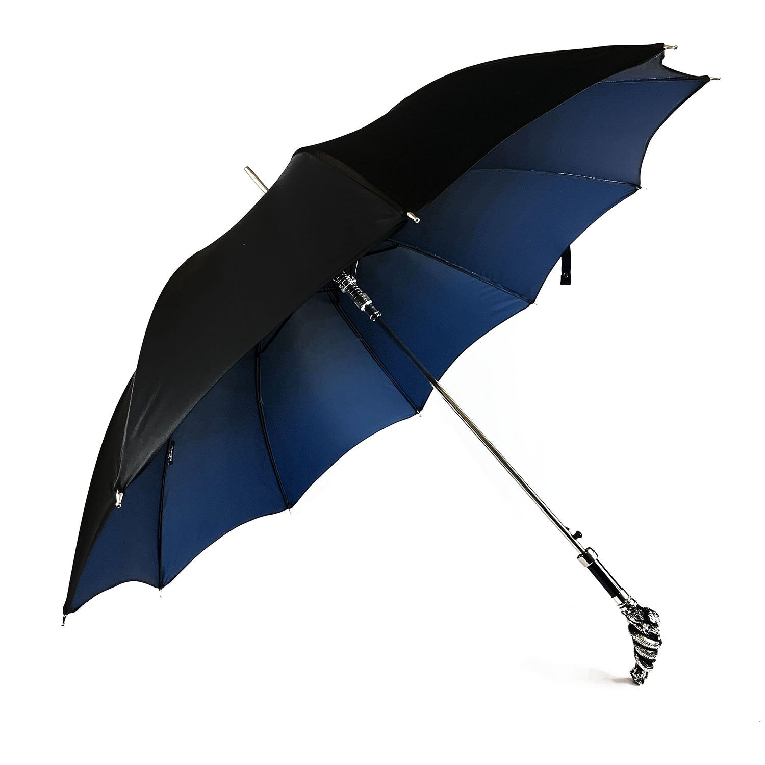 Double Canopy Umbrella – Luxury Men's Rain Umbrella with Silver Snake Handle & Sapphire Crystals