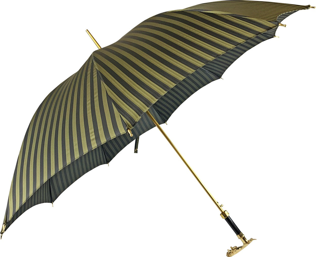 Black Pinstripe Umbrella – Luxury Men's Rain Gear with 24K Gold Handle & Automatic Opening
