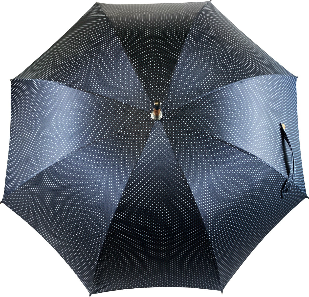 Men's Double Canopy Umbrella – Navy Blue Rain Umbrella with Wooden Handle & Dot Pattern