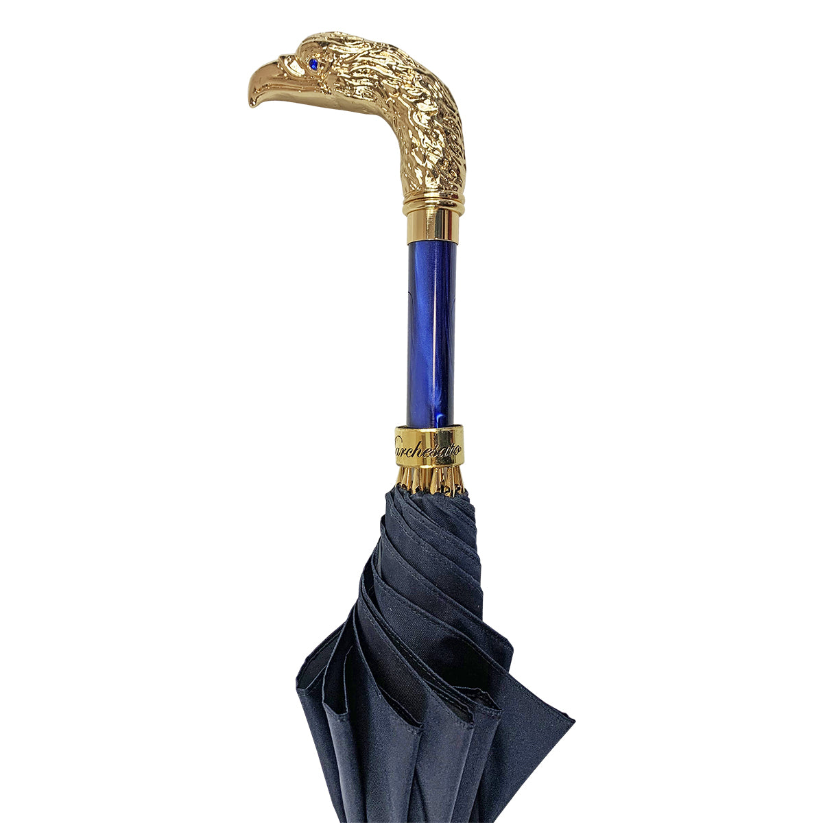 Luxury Men's Umbrella – Blue Canopy, 24K Gold Eagle Handle, Carbon Fiber Ribs