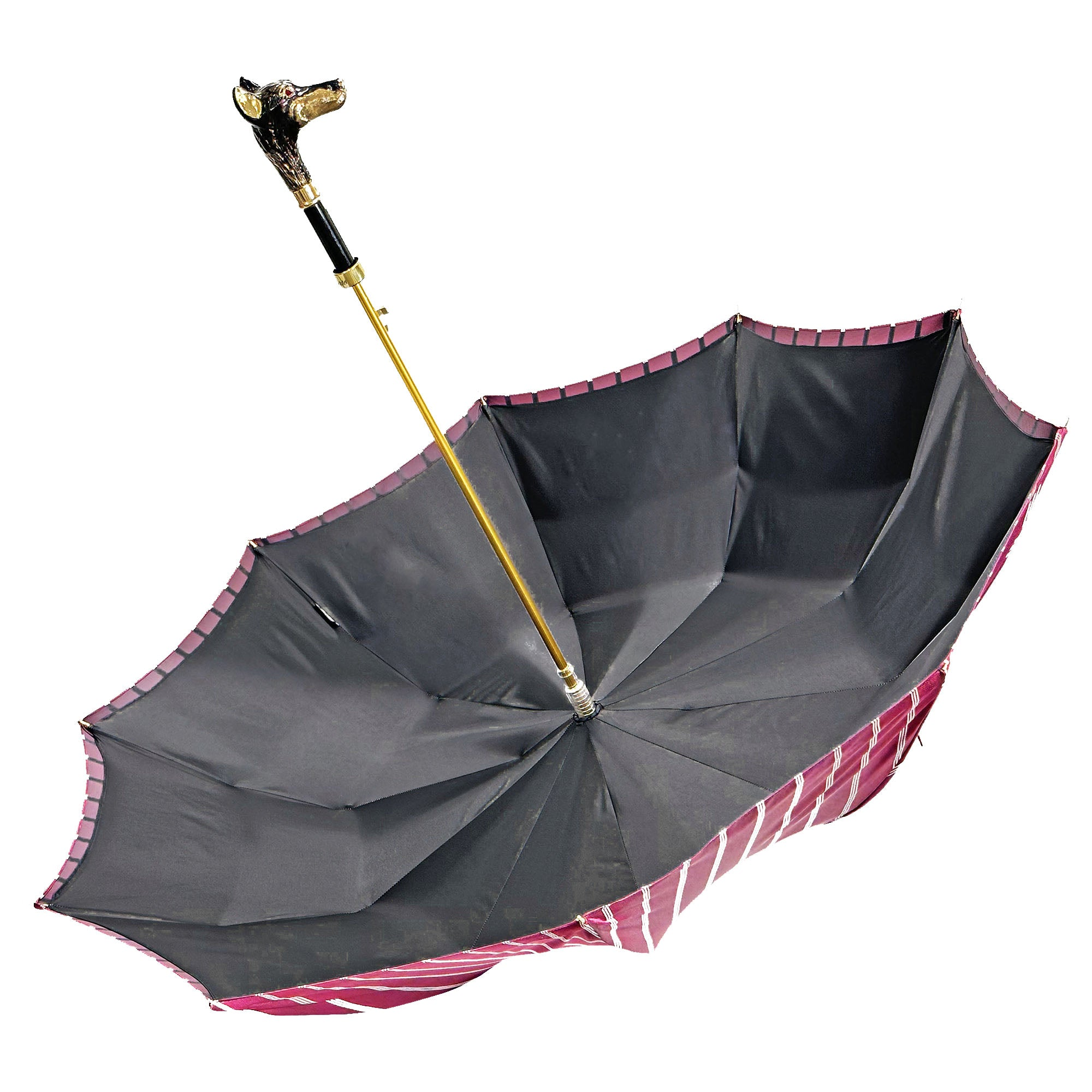 Luxury Burgundy Umbrella – Men's Rain Umbrella with 24K Gold Dobermann Handle