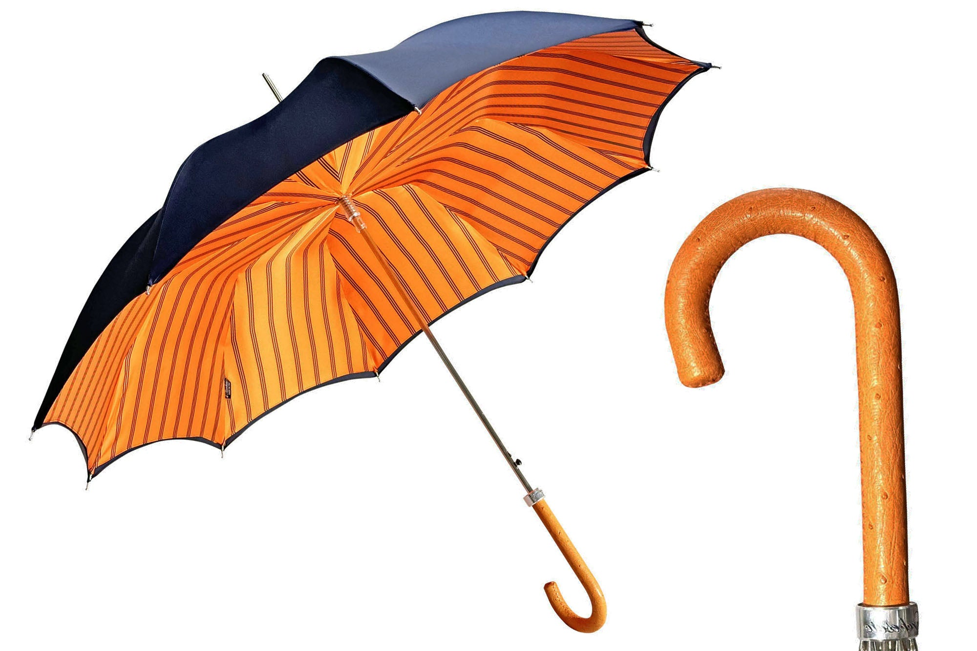 Navy Umbrella – Automatic Opening, Genuine Leather Handle, Wind Resistant Luxury Gift