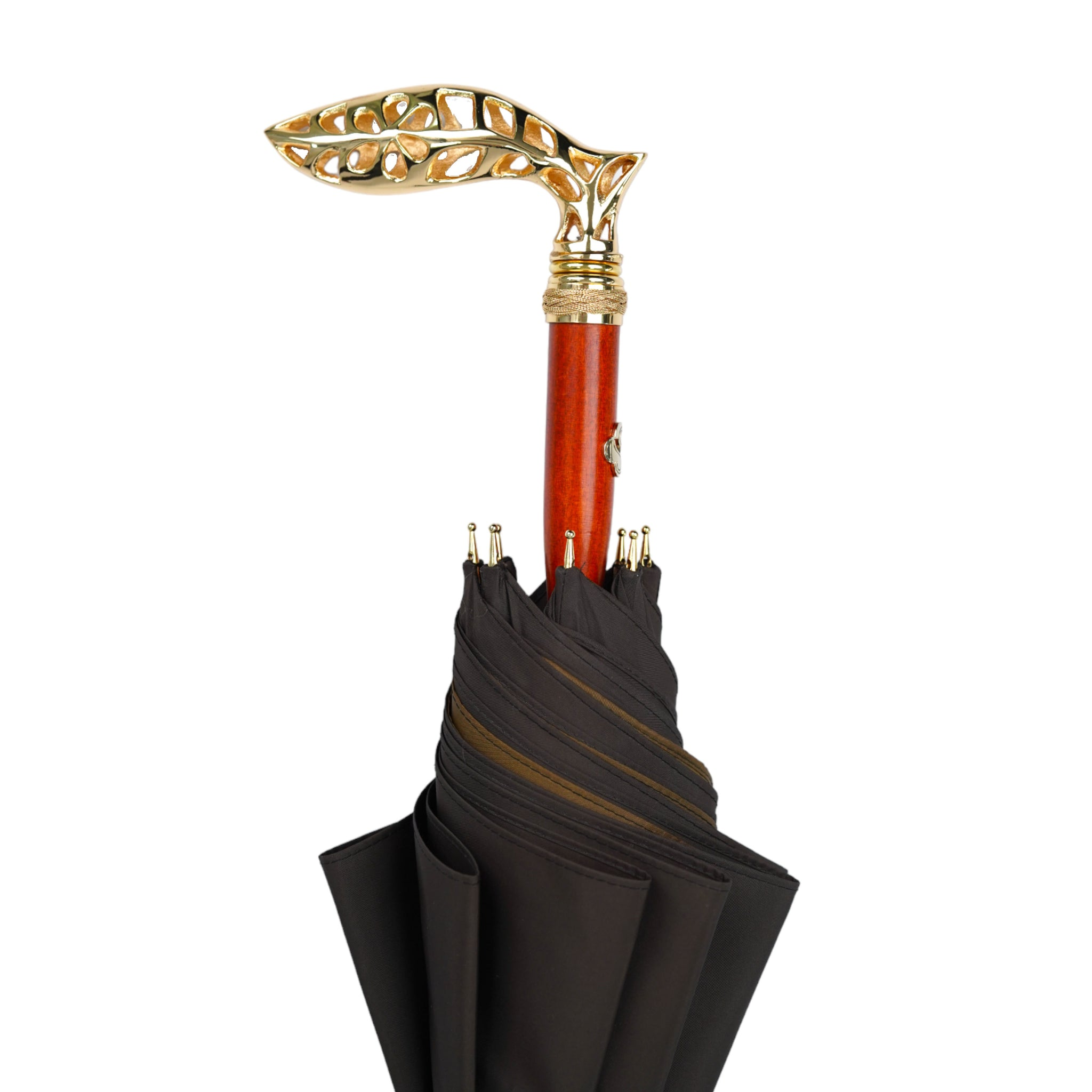 Double Canopy Umbrella – Luxury Rain Umbrella with 24K Gold Handle & Jacquard Fabric