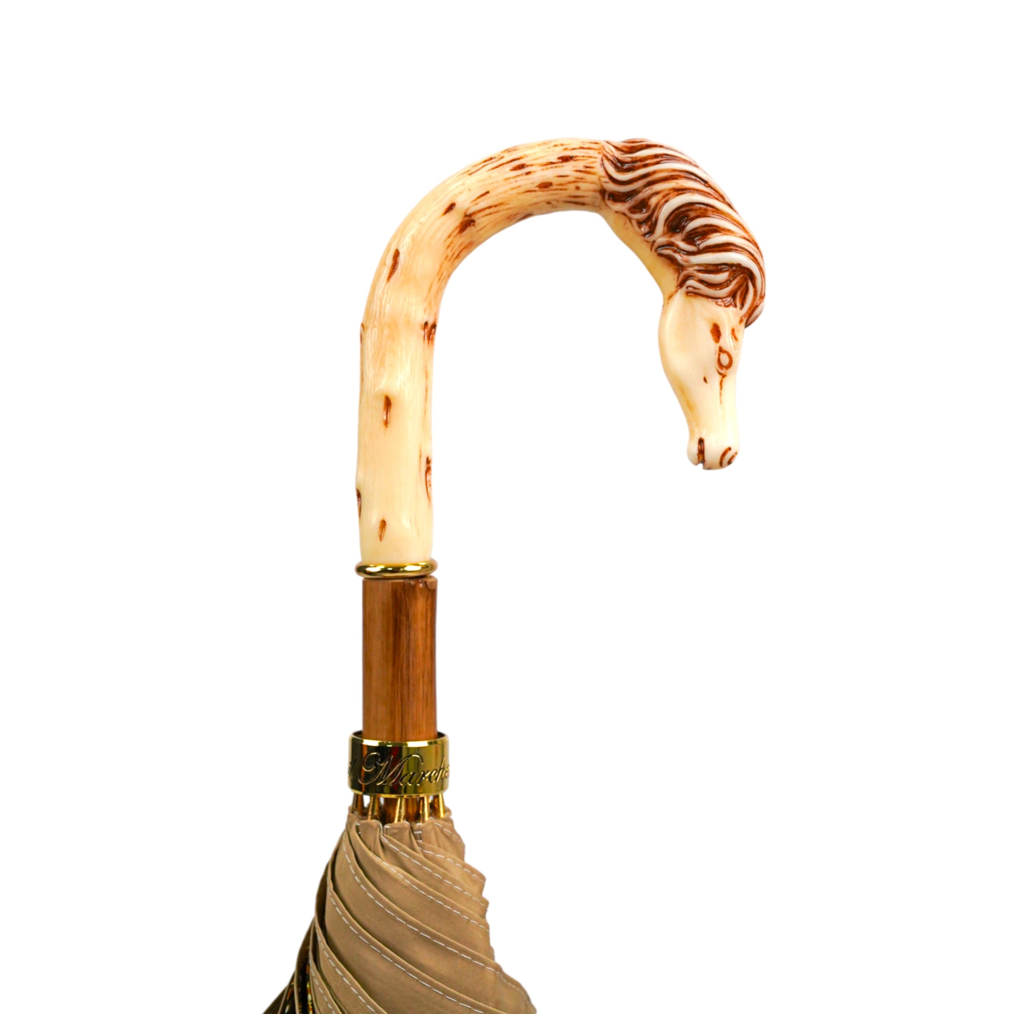 Cream Umbrella – Luxury Rain Gear with Handcrafted Horse Handle & Gold Accents