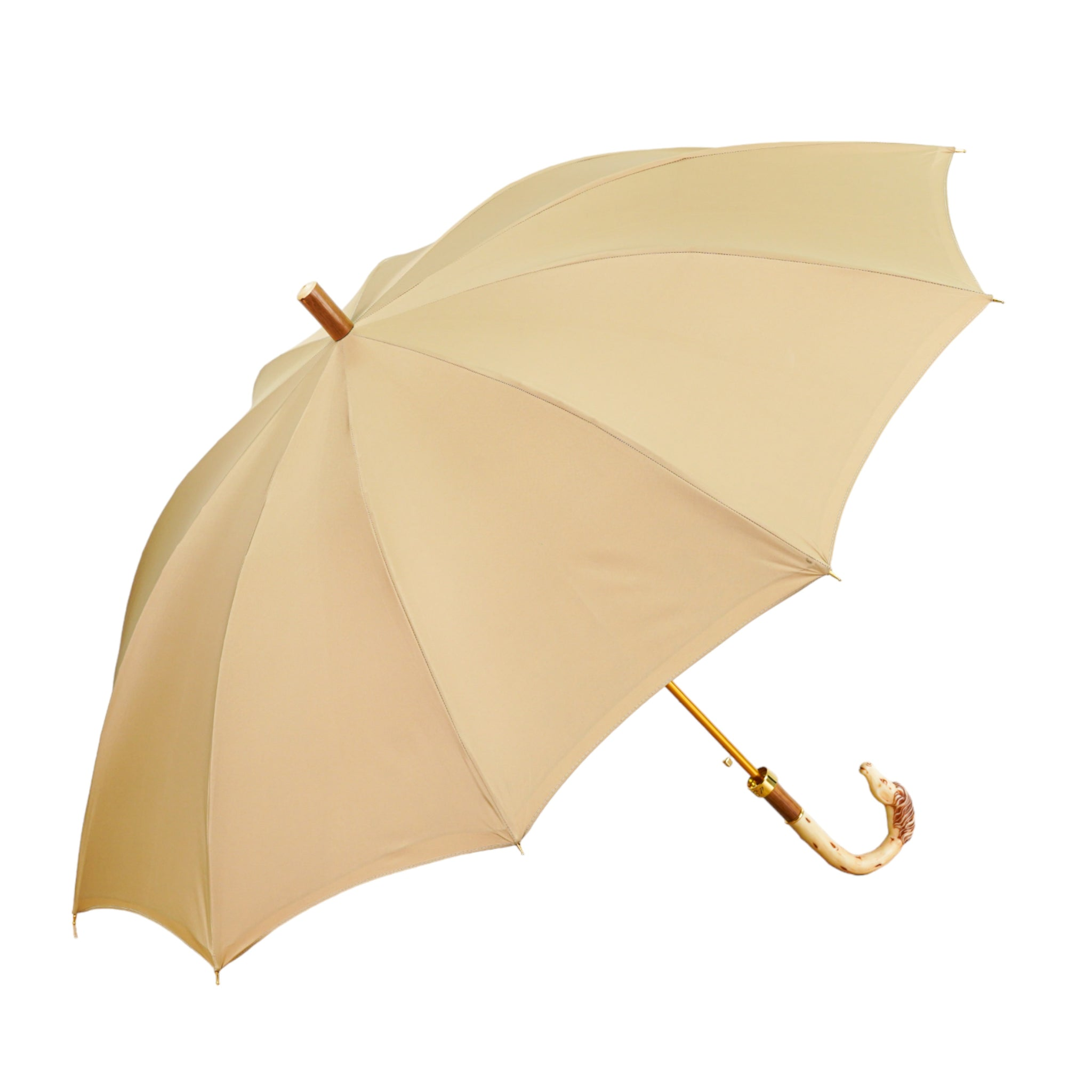 Cream Umbrella – Luxury Rain Gear with Handcrafted Horse Handle & Gold Accents