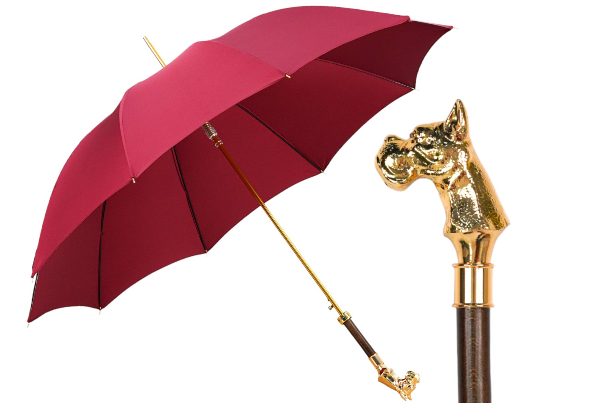 Luxury Men's Umbrella – Burgundy Gentlemen's Automatic Rain Umbrella with 24K Gold Handle