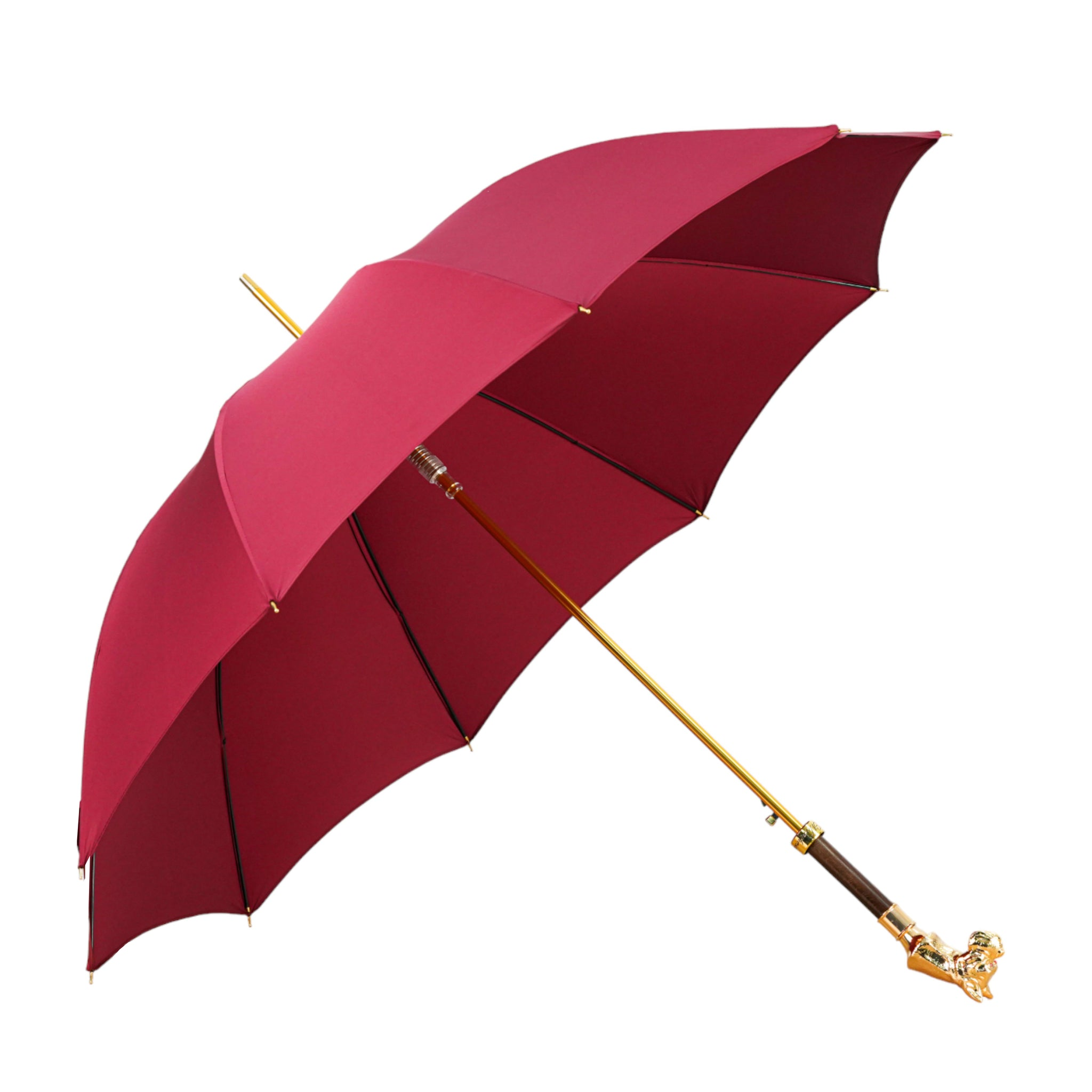 Luxury Men's Umbrella – Burgundy Gentlemen's Automatic Rain Umbrella with 24K Gold Handle