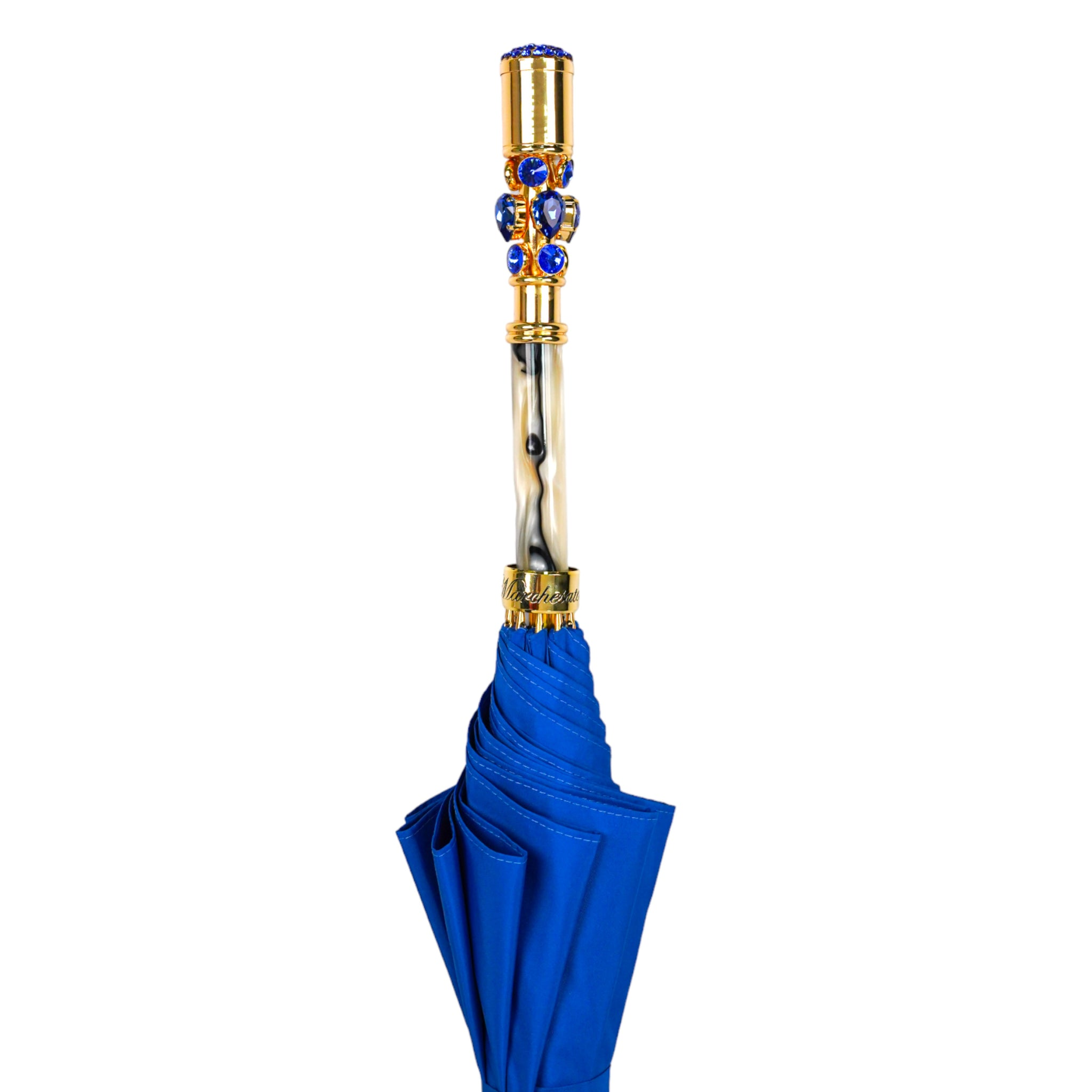 Luxury Umbrella - Elegant Blue Canopy | 24K Gold Handle, Automatic Open Umbrella