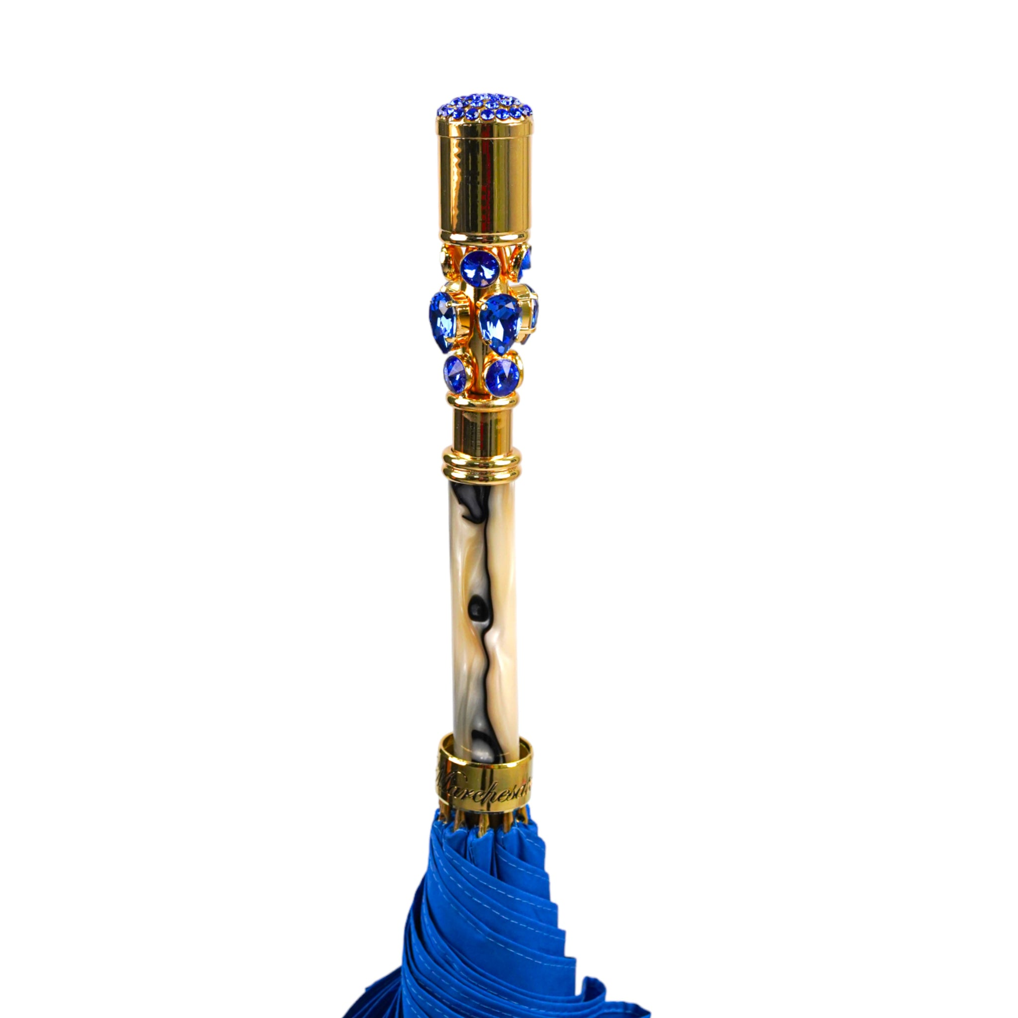 Luxury Umbrella - Elegant Blue Canopy | 24K Gold Handle, Automatic Open Umbrella