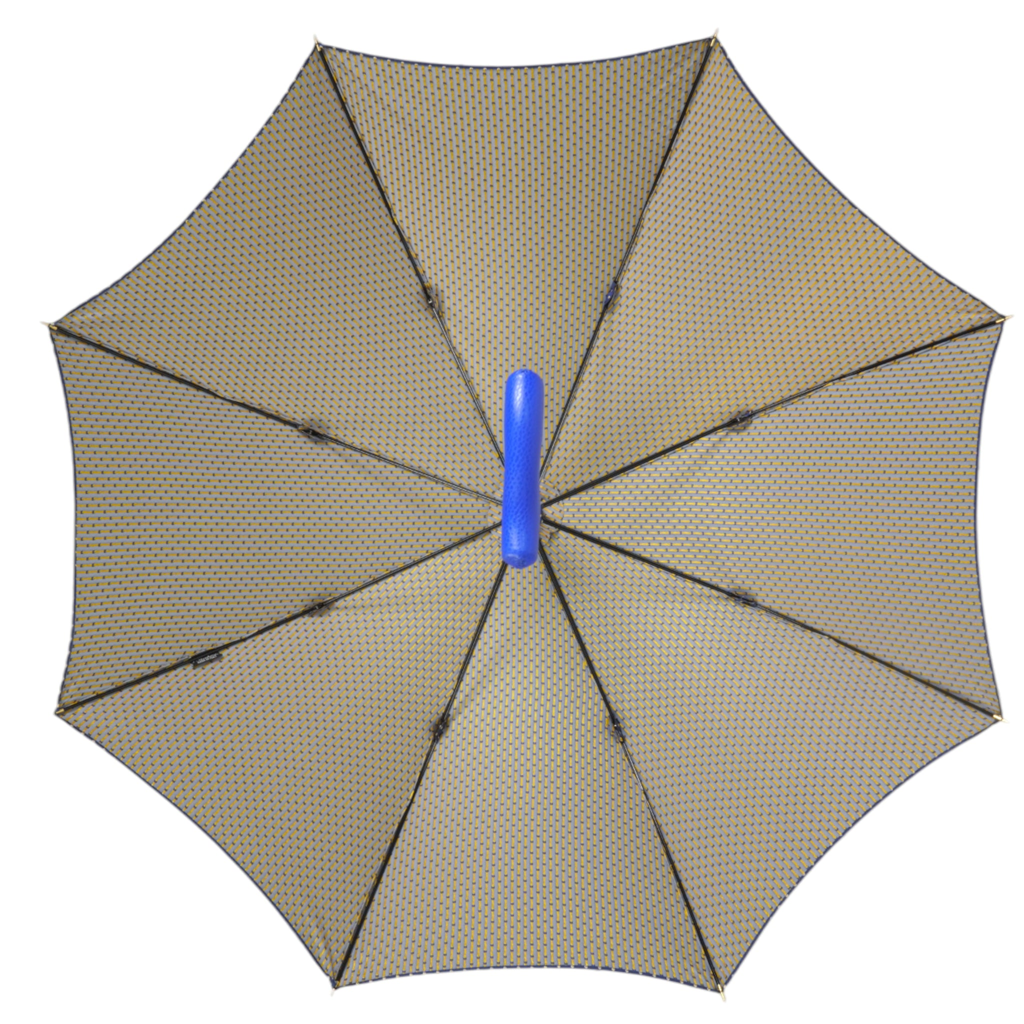 Designer Umbrella – Blue Leather Handle, Flamed Beech Wood Shaft, Luxury Rain Gear