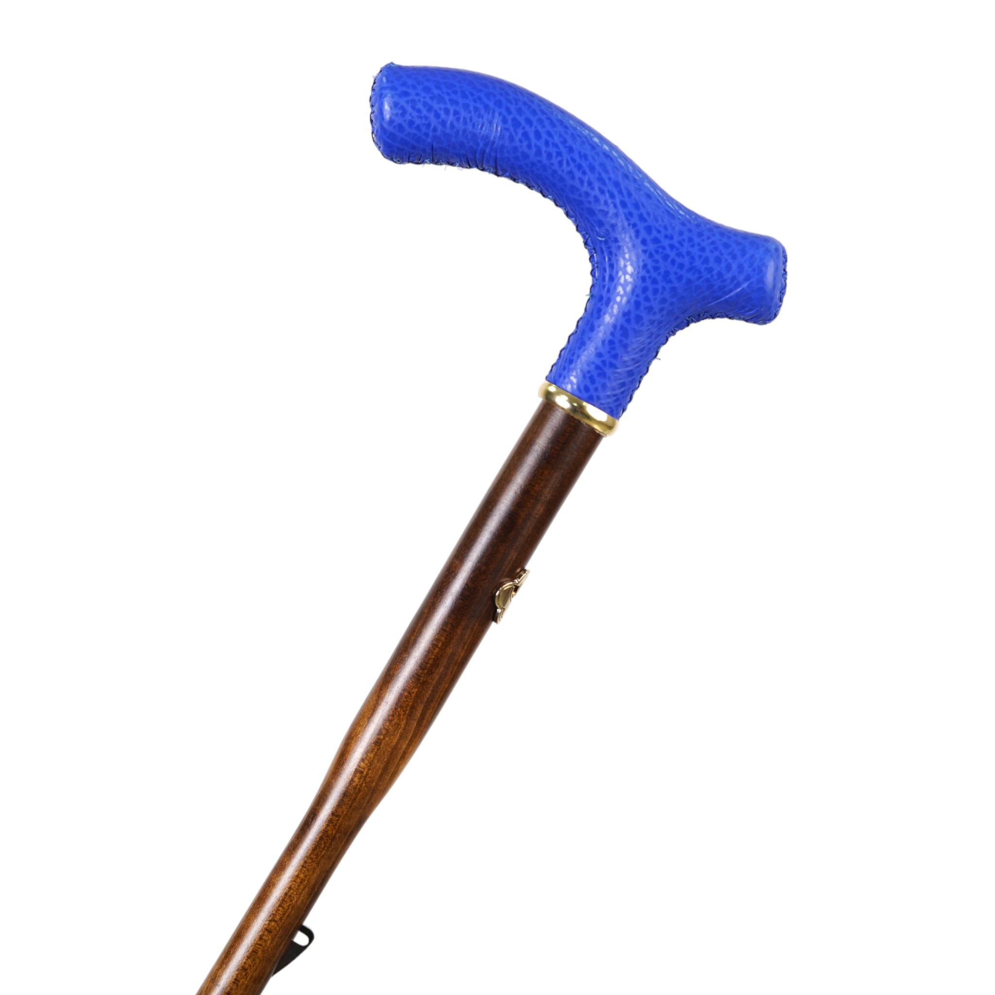 Designer Umbrella – Blue Leather Handle, Flamed Beech Wood Shaft, Luxury Rain Gear