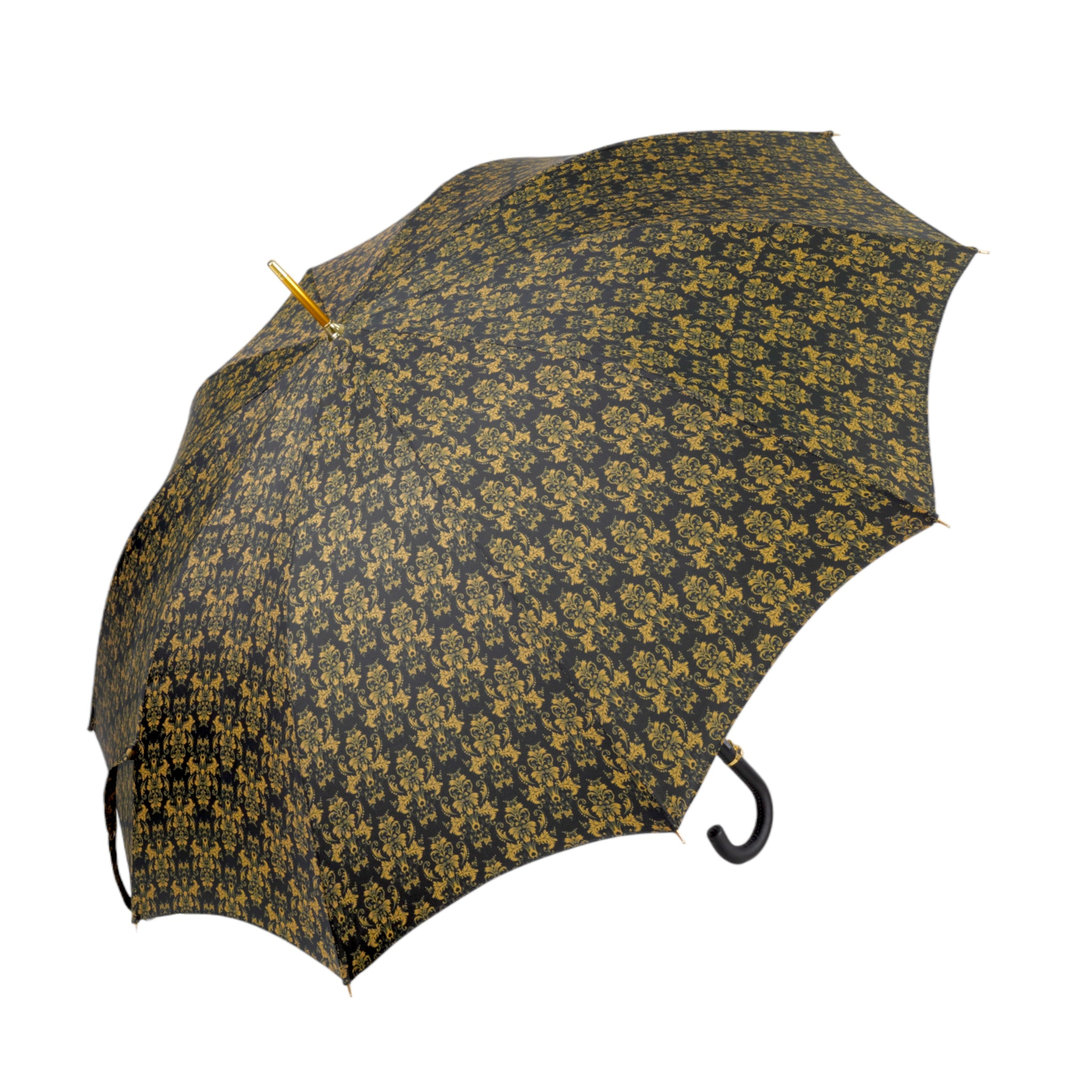 Luxury Black Gold Umbrella – Italian Handmade Leather Handle With Skull Detail