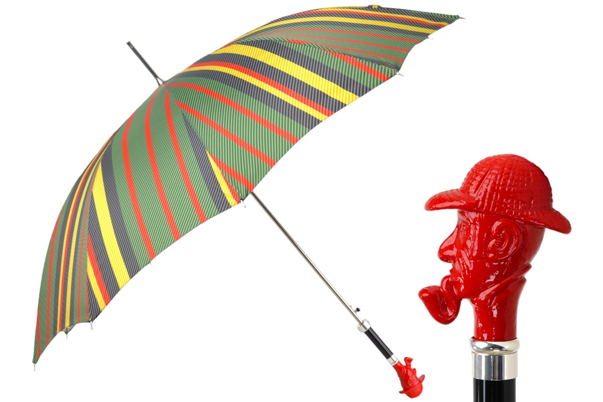 Gentleman's Striped Umbrella – Automatic Open, Durable Carbon Fiber, Sherlock Holmes Handle
