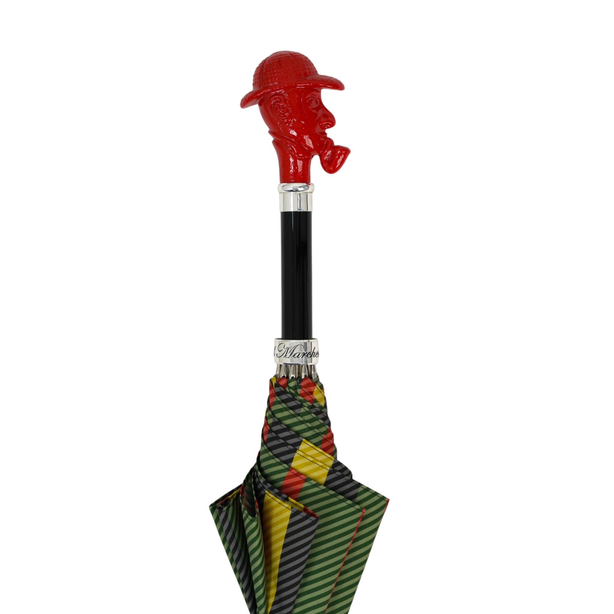 Gentleman's Striped Umbrella – Automatic Open, Durable Carbon Fiber, Sherlock Holmes Handle