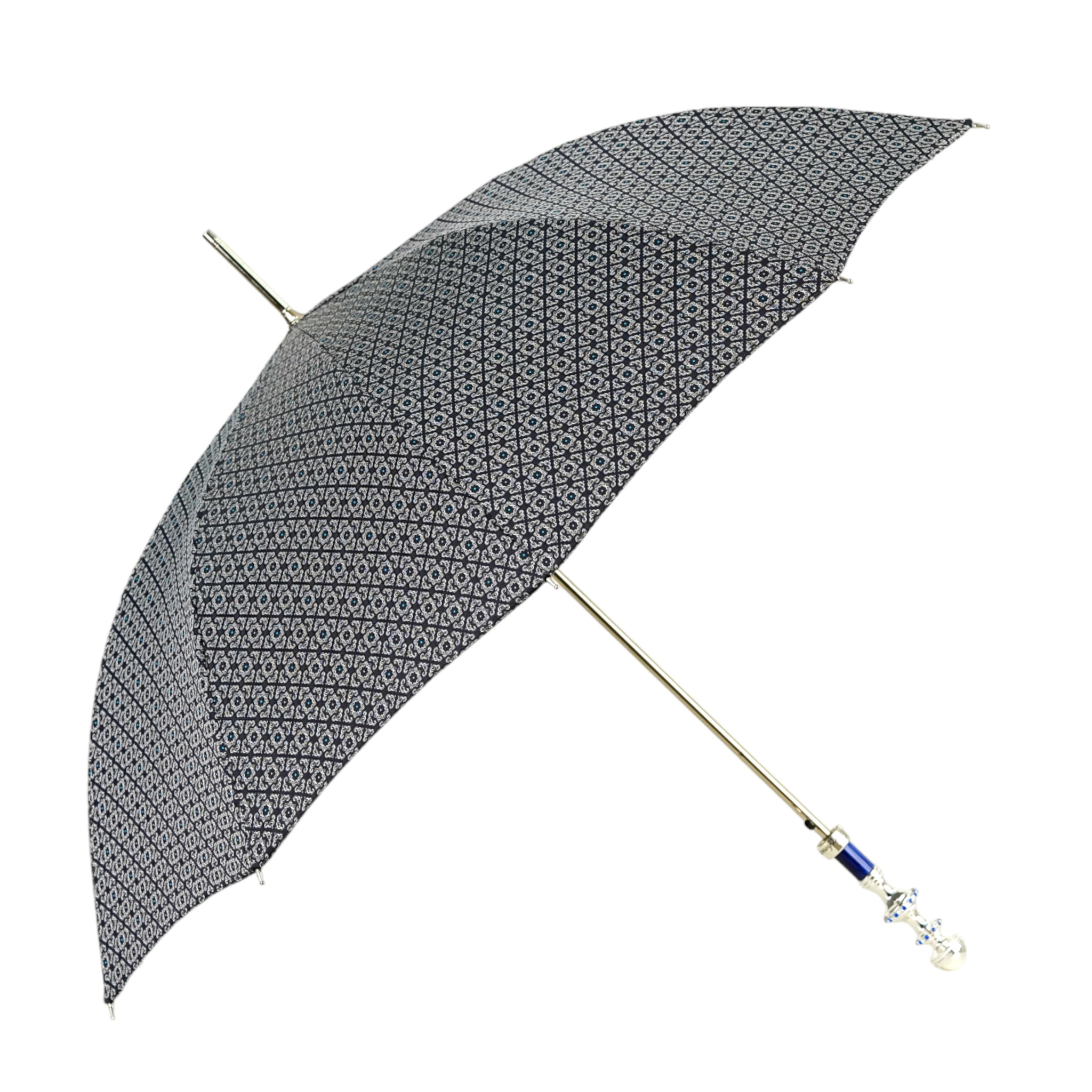 Jacquard Umbrella – Handmade Italian Men's Rain Umbrella with Silver Plated Handle