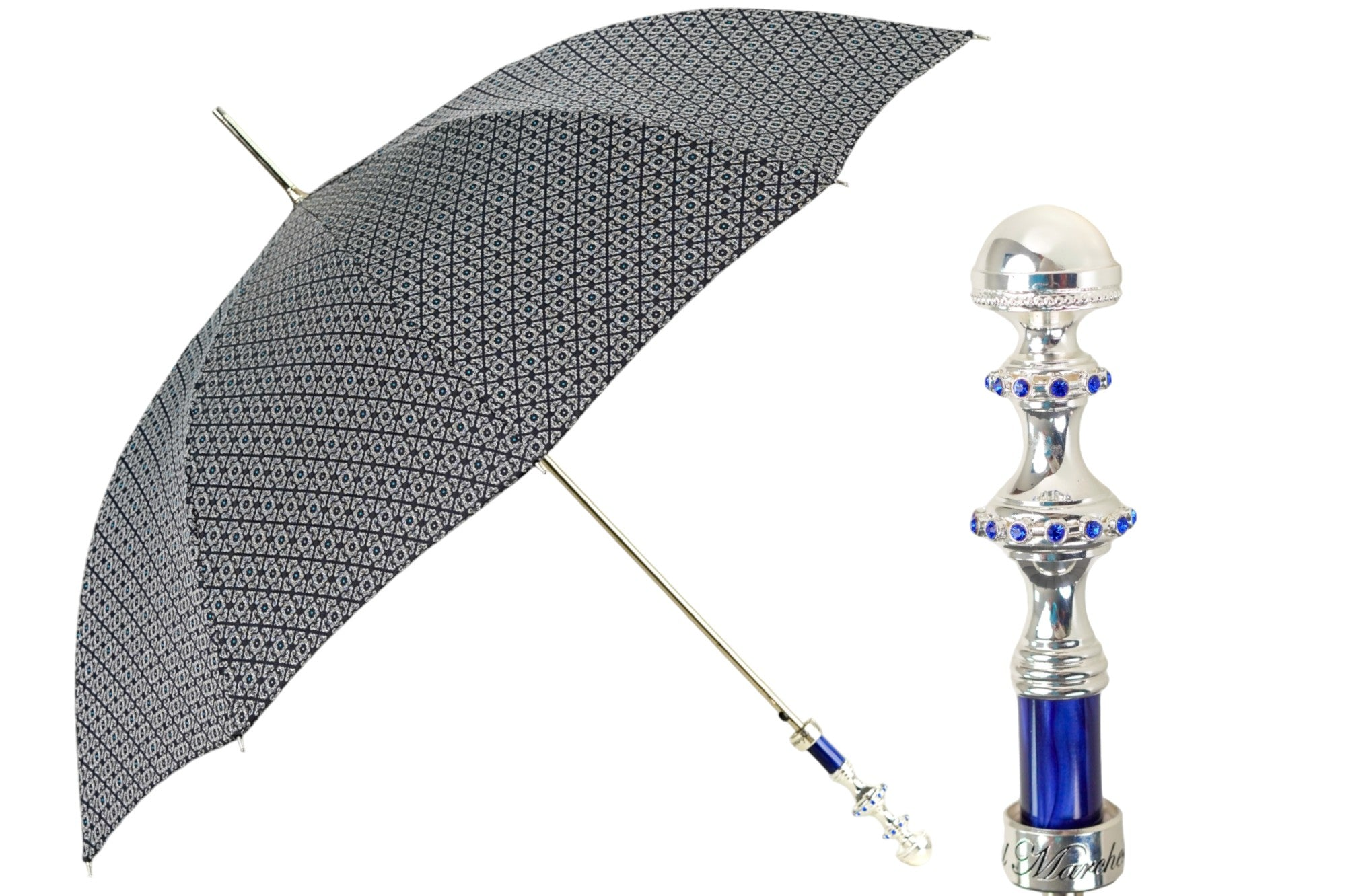 Jacquard Umbrella – Handmade Italian Men's Rain Umbrella with Silver Plated Handle