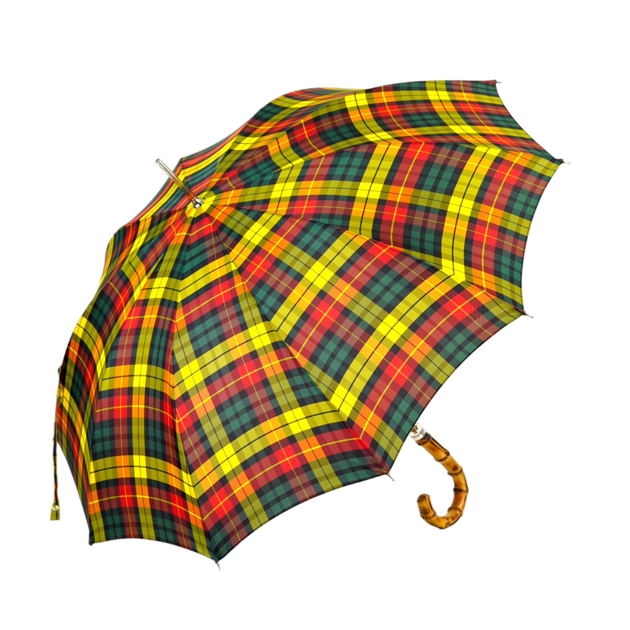 Tartan Bamboo Umbrella – Automatic Opening Wind Resistant Rain Umbrella With Bamboo Handle