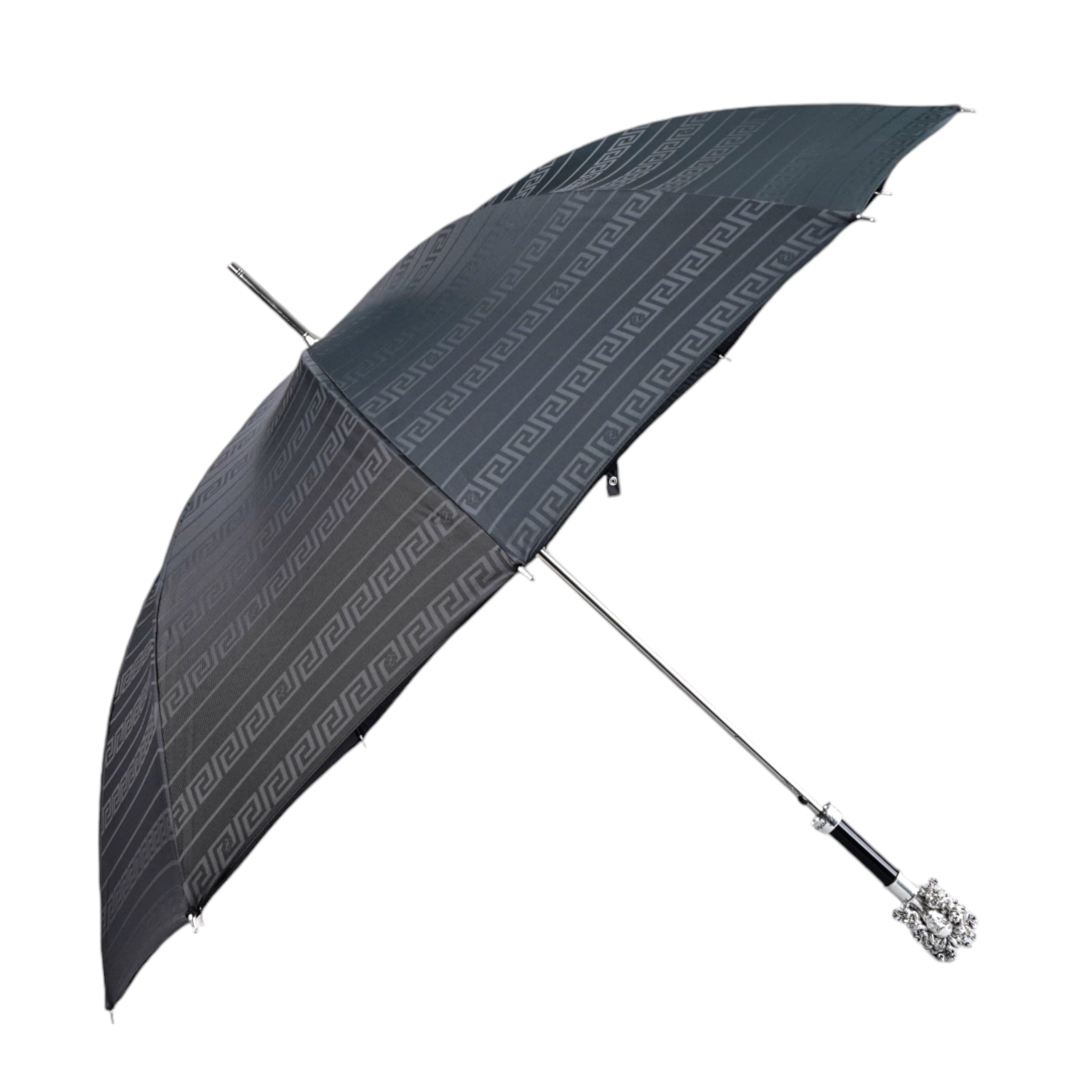 Silverplated Medusa Umbrella – Black Greek Pattern Automatic Opening Rain Umbrella