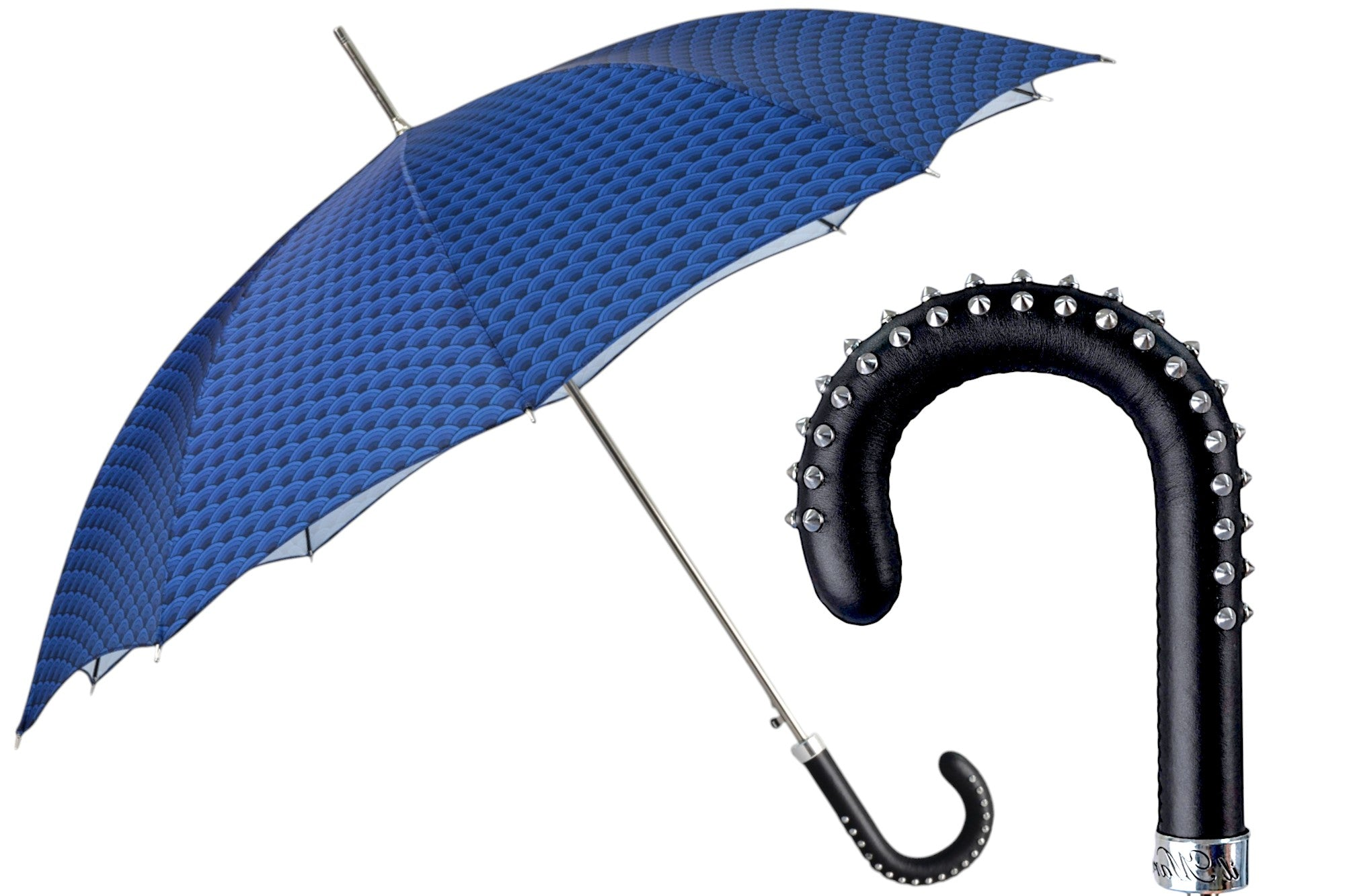 Men's Premium Umbrella Featuring Rock Style Studded Leather Handle & Durable Carbon Fiber Ribs